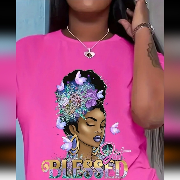 Womens Pink "Just Blessed" 2-Piece Short Set - Picture 8 of 9